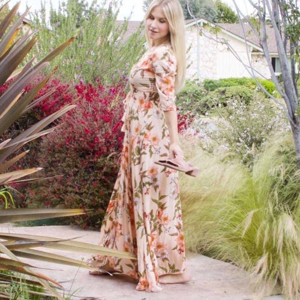 MIDI Length Peach Floral Dress
